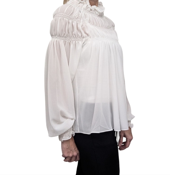 House of CB White Ruffle High Neck Sheer Blouse XS Romantic Cottagecore Top - Picture 3 of 11